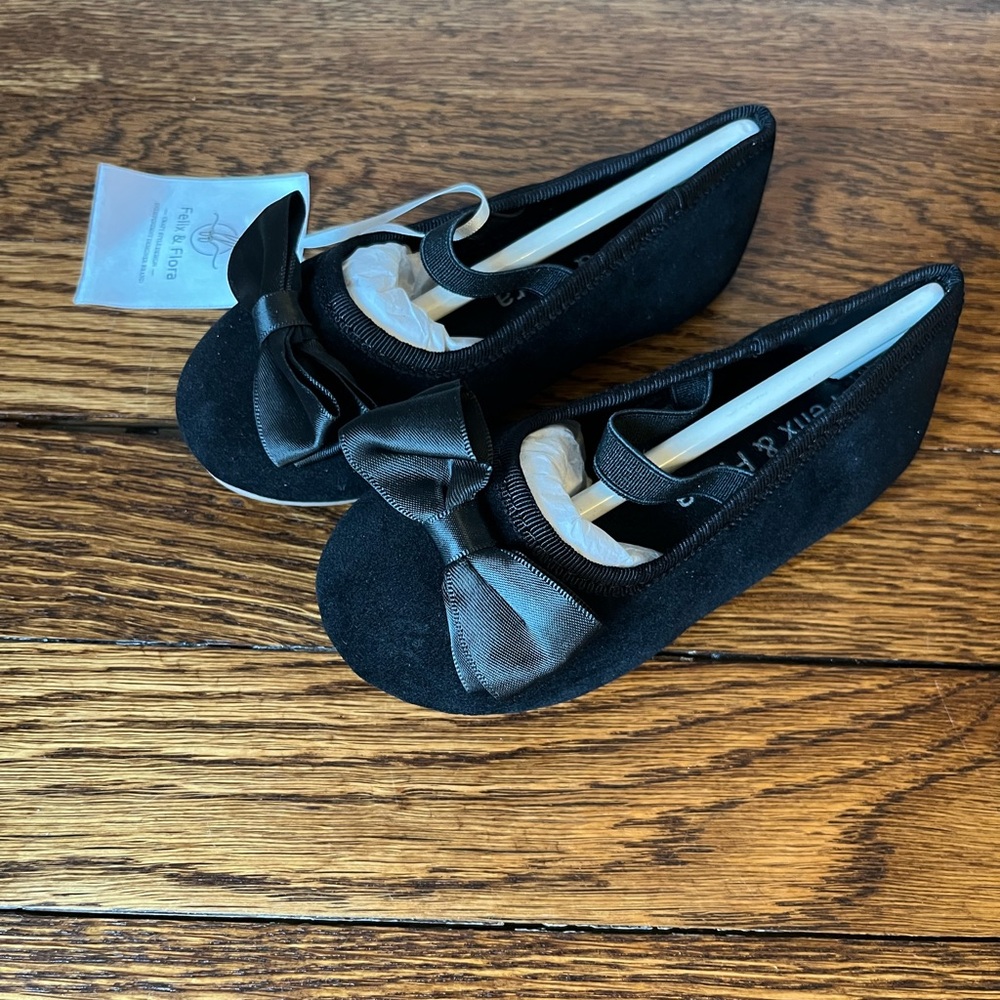 Felix & Flora Toddler Girls Black Bow Flats - Size 7 NWT